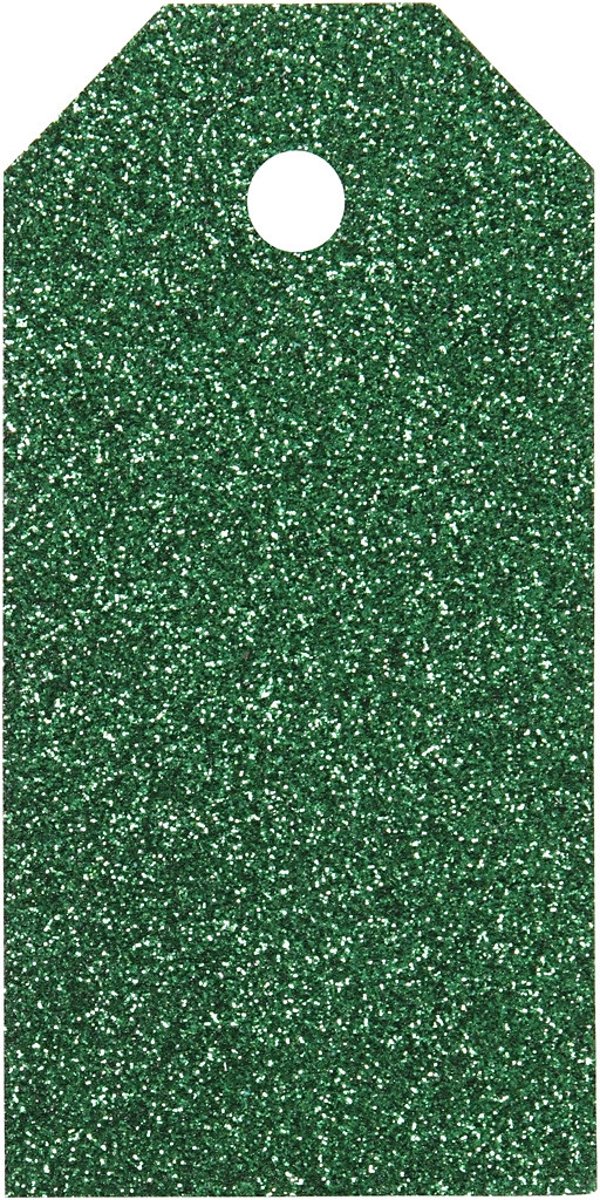 Cadeaulabels, afm 5x10 cm,  300 gr, groen, glitter, 15stuks [HOB-50998]